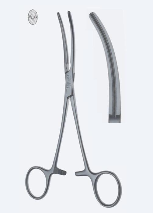 Зажими, хірургічні, судинні, De Bakey-Pean, атравматичні, зубці De Bakey, вигнуті, з кремальєрою, довжина 200 мм. Бренд - Asanus Medizintechnik Gmb, Німеччина